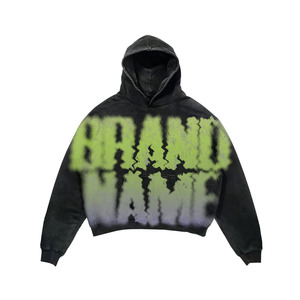 Sweat à capuche surdimensionné respirant pour homme de qualité supérieure, 400 GSM, en coton brossé, imprimé en relief, écologique, olive, chenille gothique - Product Image 5