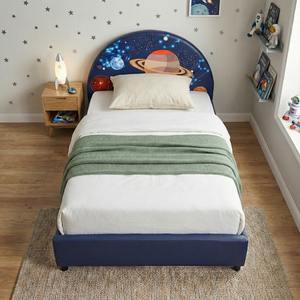 Cama Individual Tapizada para Niños Pequeños, Diseño Moderno, Estructura de Madera Resistente y Cómoda, Muebles para Dormitorio Escolar - Product Image 2