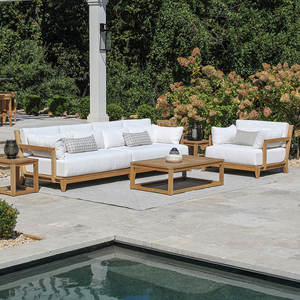 Ensemble de canapés de jardin en teck minimaliste moderne, imperméable, pour espaces de vie extérieurs contemporains, pour villa et hôtel - Product Image 1