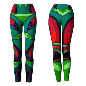 High Waist Full Length Cartoon Print <b>Leggings</b> Stretch Knitted Spandex Polyester Women's Sporty Yoga Pants Green Red Patterned - Product Image 6