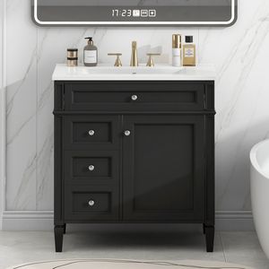 Mobile bagno moderno da 30 pollici con lavabo singolo integrato e 2 cassetti contenitore - Product Image 4