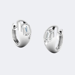 Pendientes de aro anchos tipo Huggie con diamante cultivado en laboratorio de corte esmeralda de 1.00 CTW, oro de 14K, VVS VS DEF, engaste plano, banda brillante gruesa, joyería - Product Image 3
