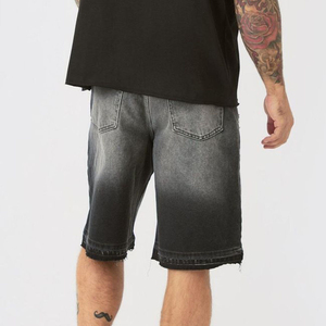 Men's Black Ripped Denim Bermuda Shorts With Flame Logo Street Style Mid <b>Waist</b> <b>Elastic</b> Closure Woven Cotton Breathable Men Short - Product Image 2