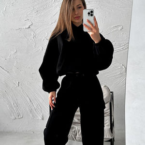 Nouvelle Collection Automne Femme : Ensemble Sportif 2 Pièces Respirant – Sweat à Capuche Court Uni et Pantalon de Jogging Décontracté pour l'Hiver - Product Image 5