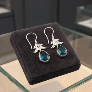 Womens 925 Sterling <b>Silver</b> Bohemian Luxury Wedding Drop <b>Earrings</b> Geometric Pattern <b>Blue</b> Apatite Bezel Set Handmade Dangle - Product Image 1