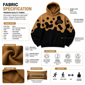 Sudadera con Capucha Extra Grande Personalizada en Color Marrón Camel y Negro con Apliques - Product Image 6