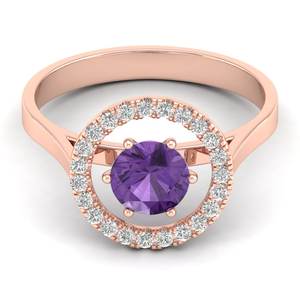 แหวนเพชร REYES ดีไซน์พิเศษ สวยหรู ทองคำชมพู 14K ประดับพลอยอเมทิสต์ งานแฮนด์เมด แหวนหมั้นเพชร แหวนดีไซน์เฉพาะสำหรับผู้หญิง - Product Image 1