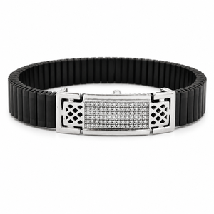 925 Sterling <b>Silver</b> Black Link Bracelet Cubic Zirconia High Polish Geometric <b>Mens</b> <b>Bangle</b> Modern Design for Wedding Party Daily W - Product Image 1