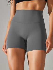 Women High Waist Tight Seamless Yoga <b>Shorts</b> Solid Black <b>Spandex</b> Nylon Elastic Waist Quick Dry Workout Fitness <b>Shorts</b> - Product Image 4