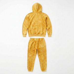 Ensemble de survêtement unisexe jaune tie-dye à capuche, manches longues, couleur unie, fermeture à cordon, tenue décontractée d'automne, coupe régulière, en coton - Product Image 4