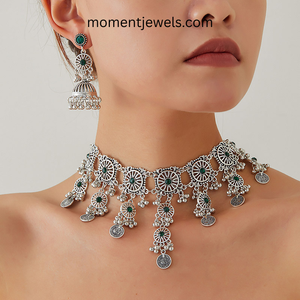 Vintage Ethnic Jewelry <b>Set</b> Choker Necklace and Drop Earrings Alloy <b>Crystal</b> Rhinestone Wedding Party Accessory for Women - Product Image 6