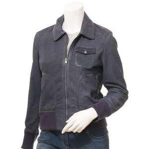 <b>Women's</b> <b>Suede</b> Leather Bomber <b>Jacket</b> With Zipper Closure Turn-down Collar Full Sleeve Winter Solid Color - Product Image 3