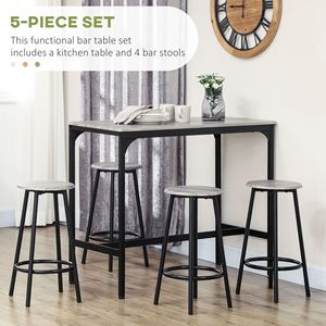 Ensemble de 5 meubles de salle à manger de style européen, table de bar en bois MDF gris, tabourets avec structure en métal industriel pour pub, maison, salle à manger - Product Image 4