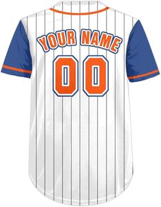 Maillot de baseball personnalisé pour adulte, blanc, bleu, orange, rayé, imprimé par sublimation, respirant, polyester, unisexe, manches courtes, boutons sur le devant - Product Image 3