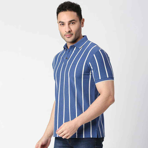 Polo à manches courtes rayé bleu pour homme, coupe classique, design tricoté décontracté - Product Image 5