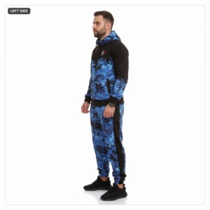 Ensemble de survêtement camouflage bleu et noir personnalisé, sweat à capuche zippé et pantalon de jogging, respirant, séchage rapide, deux pièces, vêtements de sport décontractés - Product Image 3