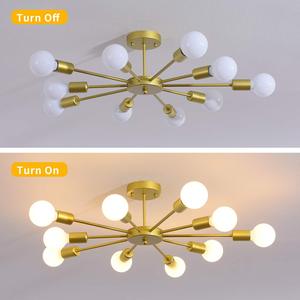 Lustre Sputnik moderne en laiton doré avec 10 ampoules globe, luminaire de plafond radial de style mid-century pour salon - Product Image 5