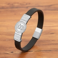 Bracelet en cuir et acier inoxydable avec motif symbole dollar MenneM, serti de zircons cubiques, vente en gros, bracelets prêts à expédier