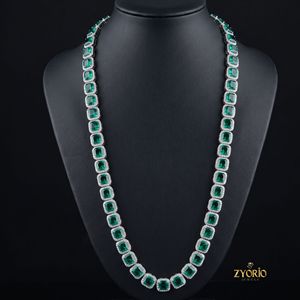 Luxury Emerald Cut Green Stone Tennis <b>Necklace</b> for Women White Gold Plated Bridal <b>Statement</b> Jewelry American European Fashion Em - Product Image 4