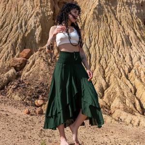 Falda Maxi de Algodón con Diseño de Volantes Asimétricos, Falda de Baile Fluida, Estilo Bohemio, Regalo para Ella - Product Image 1