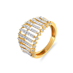 Anillo de Diamantes Shimmer Diamond con Banda de Diamantes Radiant Lattice en Oro de 14K, el Anillo de Diamantes Celestial Arch - Product Image 1