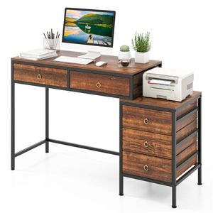 Dual Desktop Home Office <b>Desk</b> with 5 Storage Drawers Powder Coated Metal Frame and Engineered Wood for <b>Computer</b> Use - Product Image 1
