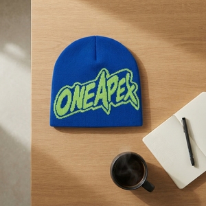 Bonnet en tricot bleu vert lime avec motif, casquette d'hiver unisexe, streetwear, accessoire de mode, vente en gros personnalisée, usine OEM - Product Image 6