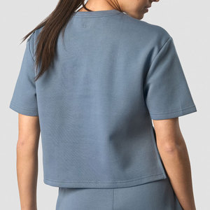 เสื้อยืดครอปดีไซน์เอวสูง ผ้ายืดหยุ่นสูง ไซส์ใหญ่ ระบายอากาศได้ดี ใส่สบายในฤดูร้อน แห้งเร็ว สีพื้น - Product Image 5