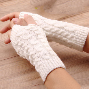 Guantes Blancos de Punto sin Dedos para Mujer, Cálidos, Clásicos, de Algodón y Spandex, de Secado Rápido, para Invierno, al Aire Libre, Marca AL SAWAN, Largos hasta la Muñeca, Casuales - Product Image 1