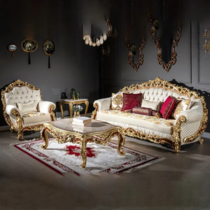 ชุดโซฟาไม้มะฮอกกานีทรงสี่เหลี่ยมสไตล์ฝรั่งเศสสุดหรู แกะสลักด้วยมือ หุ้มเบาะอย่างดี ผลิตในอินโดนีเซีย - Product Image 1