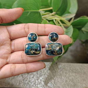 Copper Turquoise 18k <b>Silver</b> Plated Statement Brass Stud Fancy <b>Earring's</b> Trendy Minimalist Unique Wedding Birthday Gift For Her - Product Image 2