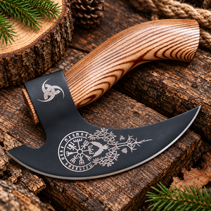Hache à pizza viking forgée à la main en acier inoxydable, coupe-pizza de style hachelette, outil de cuisine unique, cadeau artisanal pour lui, bois d'olivier - Product Image 5