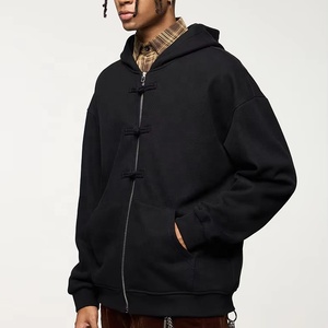 Sweat-shirt à capuche noir pour homme, fermeture éclair, coupe ample, décontracté, en polaire, couleur unie, pour l'automne - Product Image 3
