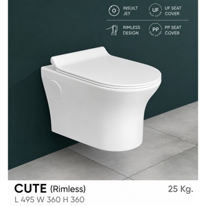 Inodoro suspendido sin borde, de una pieza, con sifón en S y P, tanque oculto, diseño minimalista, taza redonda, de cerámica vitrificada, para baño de lujo. - Product Image 2