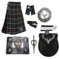 Ensemble kilt 8 pièces en laine acrylique Stag Deer Highland, fait main, kilt uni de 8 yards, sporran tête de cerf, chaussettes assorties (Durable)