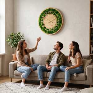 Moss <b>Design</b> Modern Analog Quartz Emerald forest wood slice <b>wall</b> <b>clock</b> Moss grove rustic wooden <b>wall</b> <b>clock</b> Woodland harmony moss - Product Image 4