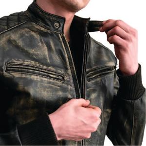 Chaqueta de cuero genuino para hombre, de piel de oveja, con cierre de cremallera, cuello con banda, botones a presión, puños de punto acanalado, estilo premium. - Product Image 3