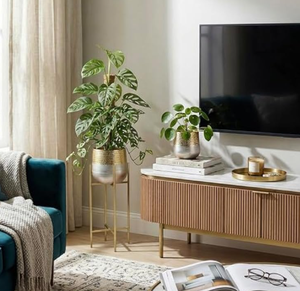 Gold Trimmed Metal Planter Set Of 2 Gold and <b>White</b> Color fancy Designing Plants Planters and Pots Top Selling Home Decor Planter - Product Image 4