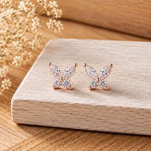 Boucles d'oreilles clous en diamants de laboratoire pour femmes, 4 coupes marquise et 4 coupes rondes, 0,62 carat, or massif 14K 18K, couleur E - Product Image 2