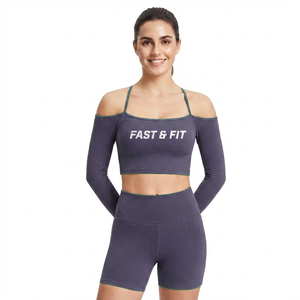 Ensemble de sport pour femme avec logo personnalisé du fabricant, soutien-gorge et short de fitness, motif uni, vente chaude - Product Image 4