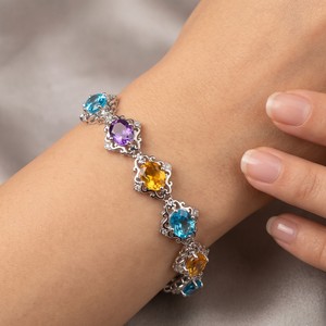 Bracelet vintage en argent sterling 925 avec pierres précieuses multiples, citrine, topaze bleue, améthyste, bijoux de créateur, classique pour femme, à porter tous les jours - Product Image 2