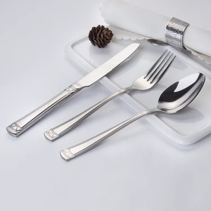Classic unique finished stainless steel besteck <b>set</b> with fabulous handles ideal for use in schools, offices, and cafeterias - Product Image 4