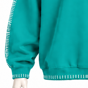 Mens Teal <b>Stitched</b> Border Distressed Crewneck Sweatshirt Loose Fit Pullover Long Sleeve Casual Streetwear Fashion Training Top - Product Image 6