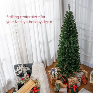 Albero di Natale Artificiale Sottile Pre-Illuminato da 1,8 m con 618 Punte, Base Stabile, per Decorazioni Interne e Feste, Verde - Product Image 4