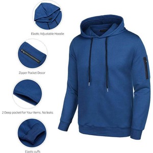 Survêtement bleu à capuche pour homme, manches longues, couleur unie, coupe décontractée, polyester, pour l'automne, avec poche latérale et cordon de serrage - Product Image 4