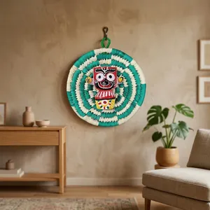 SSD Market Handwoven Grass <b>Basket</b> with Festive Trim and Handle Eco-Friendly Stylish Round <b>Storage</b> From Orissa - Product Image 1