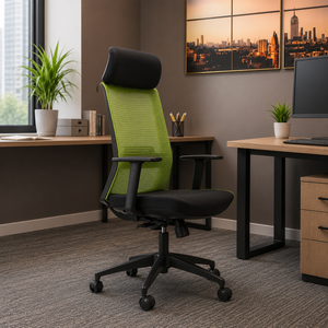 Chaise de bureau pivotante à dossier haut KINSHA HR-01, ergonomique, en maille et tissu, avec siège en métal, design moderne, avec vérin à gaz pour le travail et les études - Product Image 1