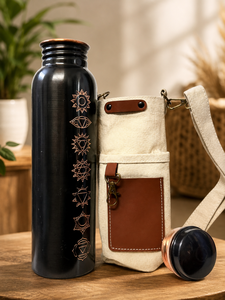 Antique Hammered Oriental Design Eco-friendly Water Bottle with Copper Lid Portable <b>Outdoor</b> Drinkware Cleaning <b>Brush</b> Included - Product Image 2