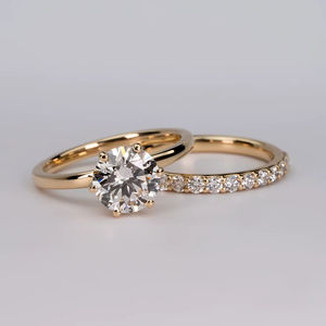 Bague de fiançailles en diamant de laboratoire de luxe VVS Diam 1,00 ct, taille ronde, avec alliance de mariage en or 18K/14K/10K, cadeau de bijoux fins - Product Image 3