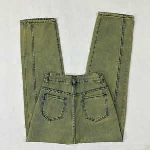 Jeans de Mezclilla Verde de Cintura Alta y Pierna Recta, Algodón de Peso Medio, Lavado a la Arena, Estilo Casual para Hombre, Otoño - Product Image 2